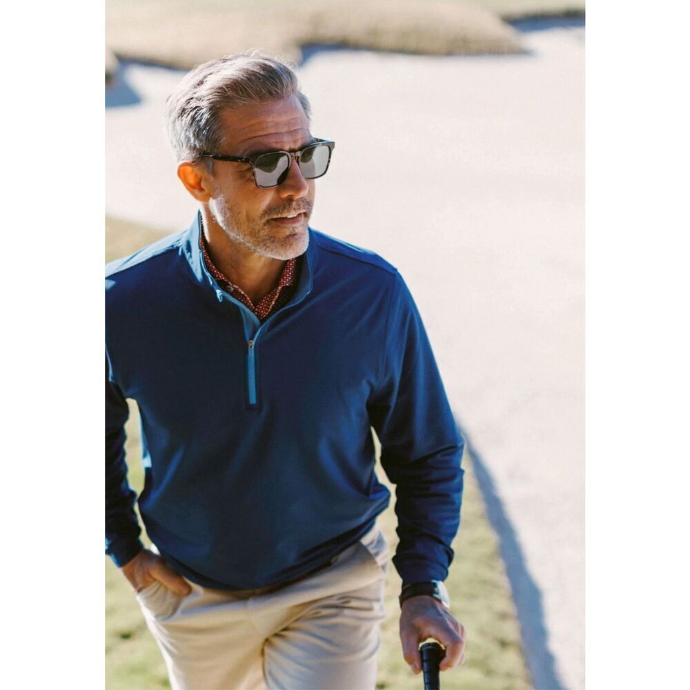 Turtleson Mens Quarter Zip Long Sleeve Pullover Golf Shirt Orange Blue Medium‎